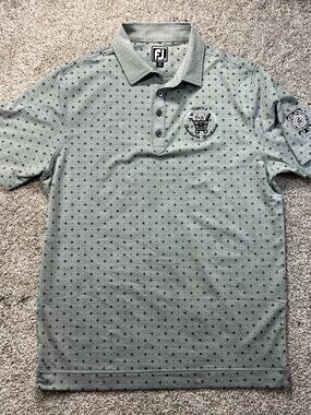 Men's FootJoy Athletic Fit Golf Polo Medium Charity Logo Gray Geo Pattern